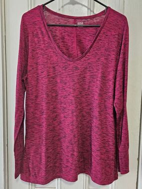 a.n.a Space-dyed Long Sleeve V-Neck Pullover Top XL